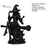 Matte Black Witch Statue Gothic On Broom Statue, 3D Printed Spooky Tabletop Figurine for Small Shelf Home Party, Halloween Desk Decor with Pointy Hat,