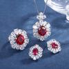 Meifeng Fashion Jewelry Set Simulation Pigeon Blood Red Treasure Pendant 10 * 12 Stud Earrings Ring 6 * 8 Three-piece Set