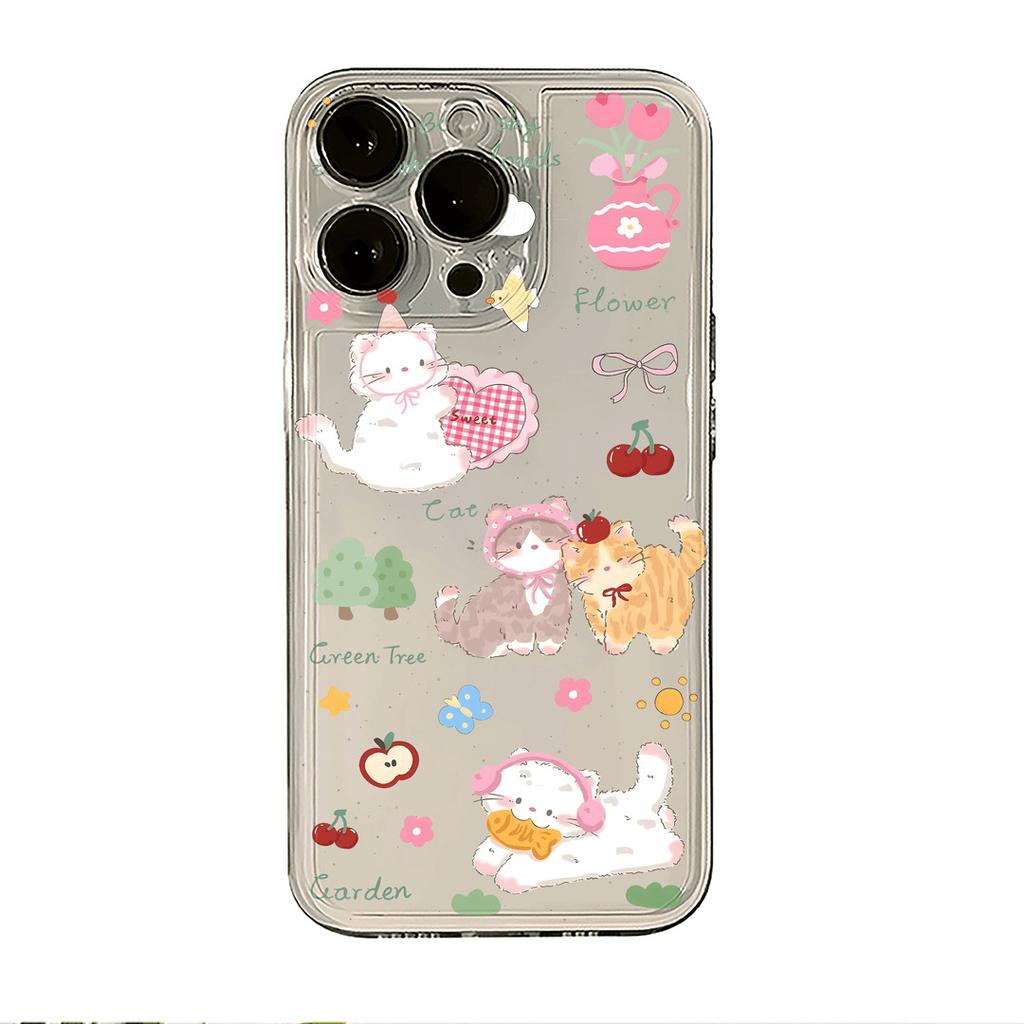 Cute cat is suitable for Apple 16/12/13 mobile phone case 14/15promax transparent 7/8P soft XS fine hole