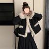 2025 Winter Women's French Chic Black Corduroy Lambswool Coat – Petite Eco-friendly Fur Plush Top