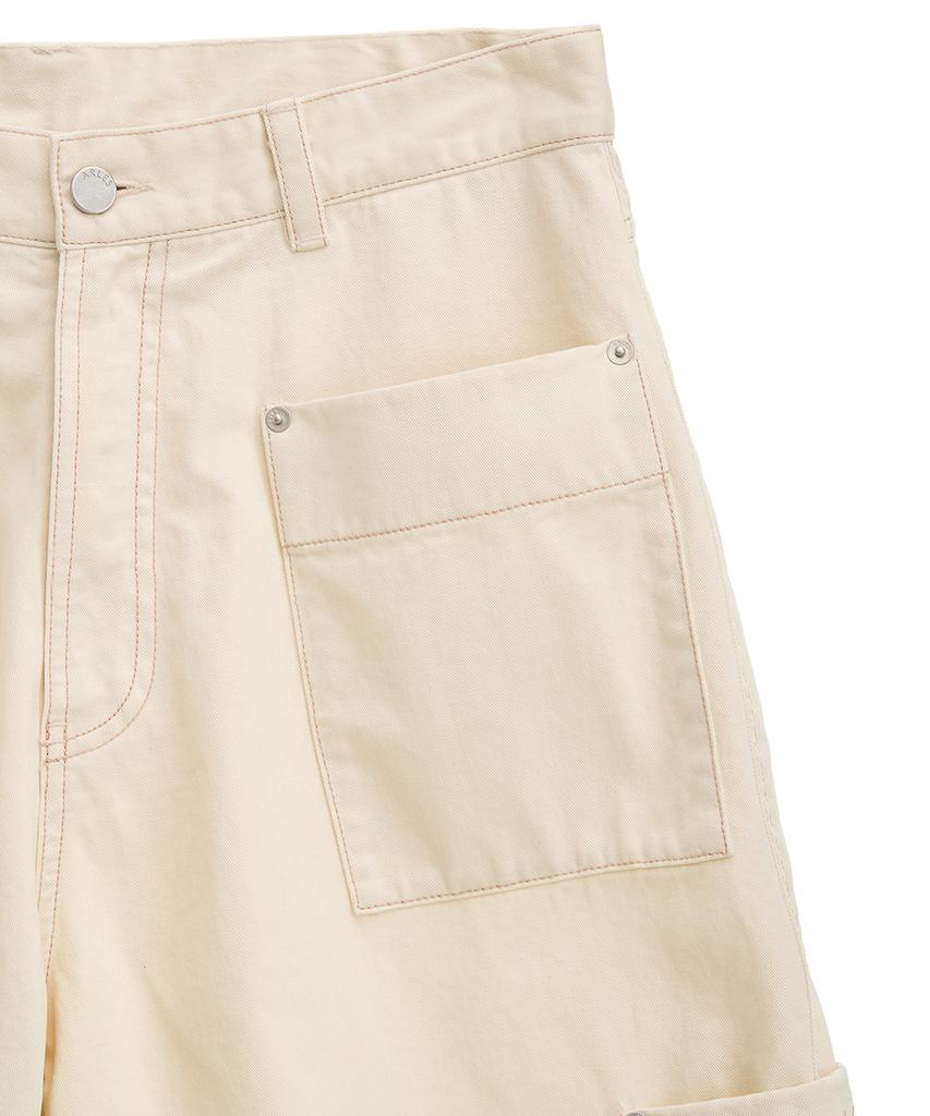 Peulomaleul Utility Pocket Vintage 3/4 Length Washed Denim Pants / Ivory