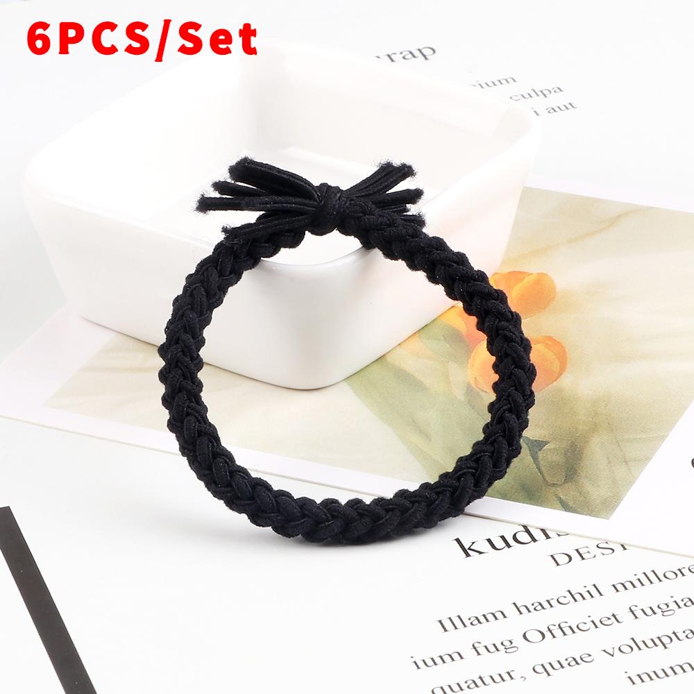 6pcs/set Solid Color Twist Rubber Band Basic Simple Elastic Headband For Thick Hair Girl Women Hair Accessories Scrunchie Holder