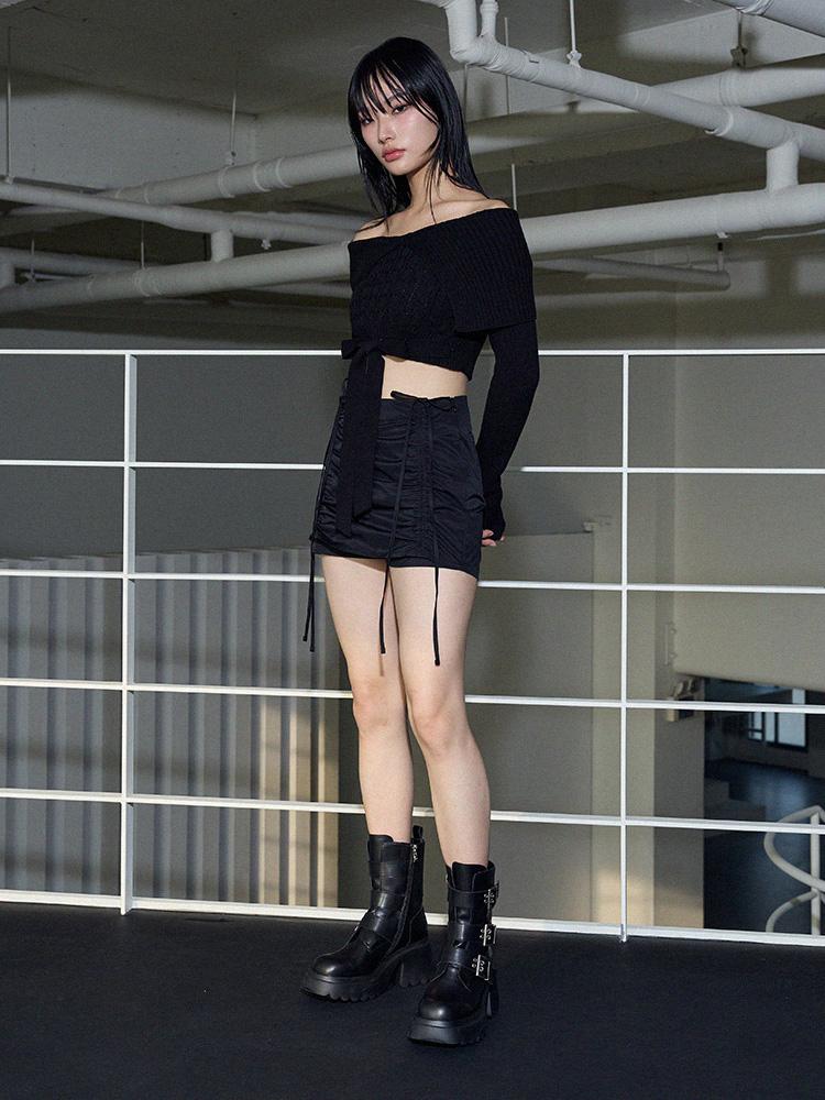 ITOV SEOUL Off-Shoulder Cable Knit Bk