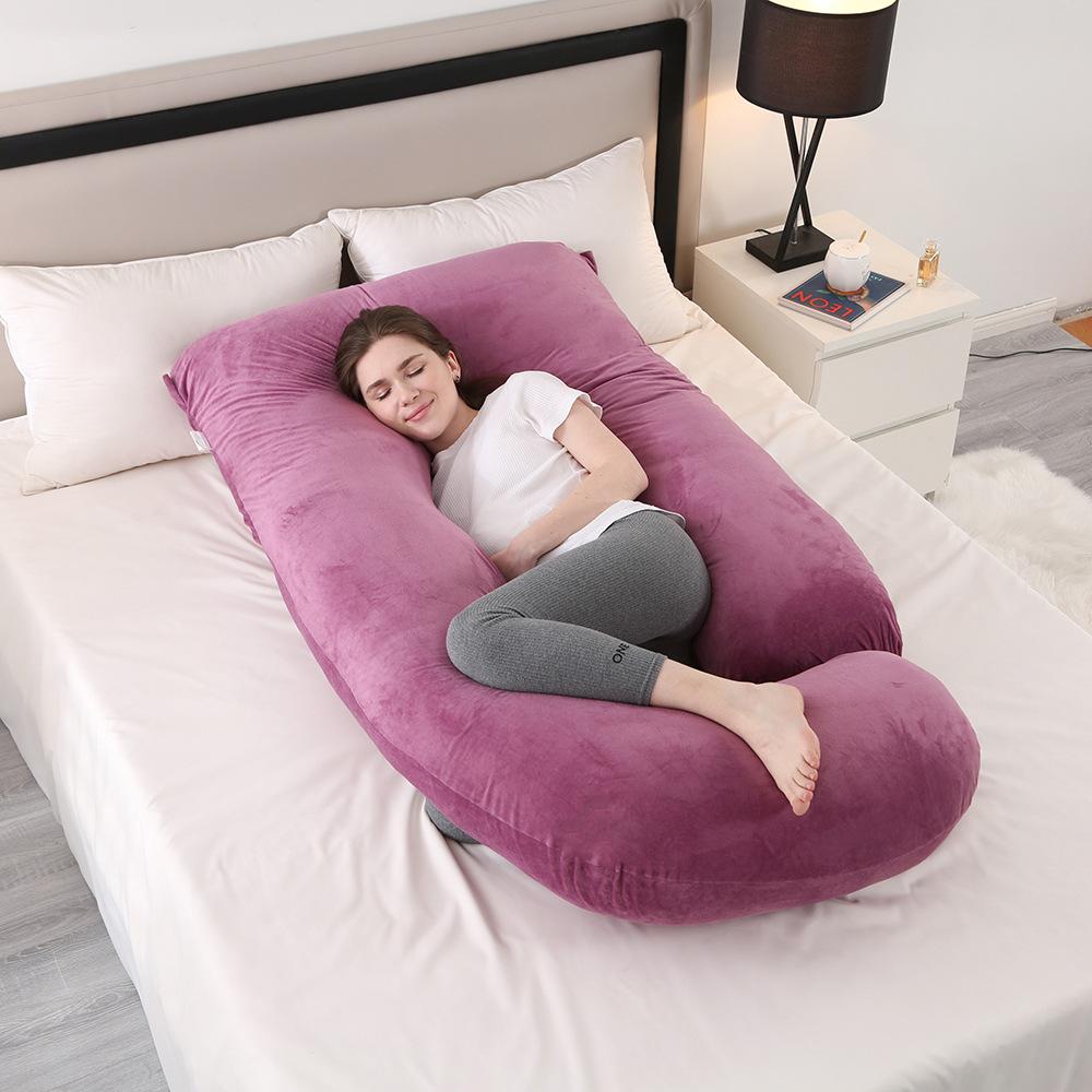 Crystal Velvet J-shaped Pregnancy Pillow Nursing Pillow Pregnant Woman Belly Support Pillow Side Sleeping Pillow Waist Pillow