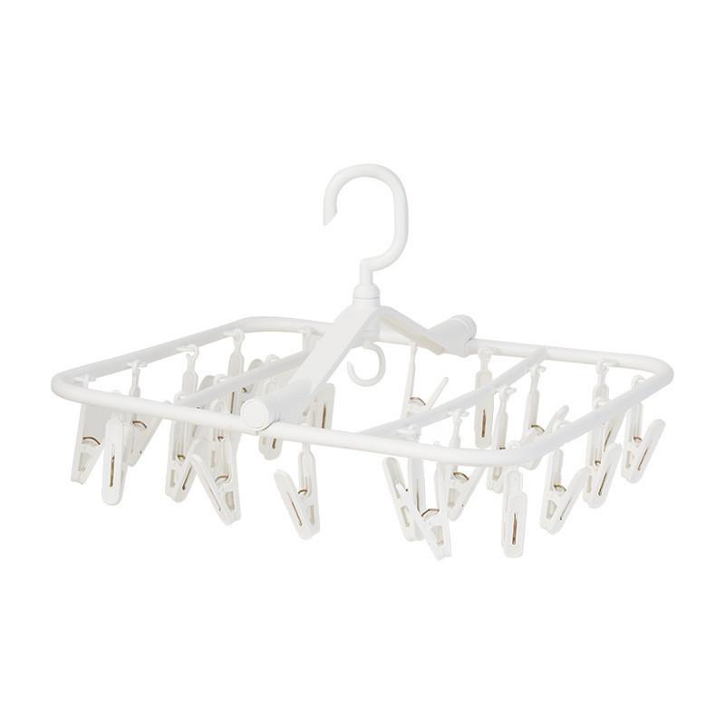 Portable White Plastic Clothes Hanger With 24 Clips For Efficient Drying