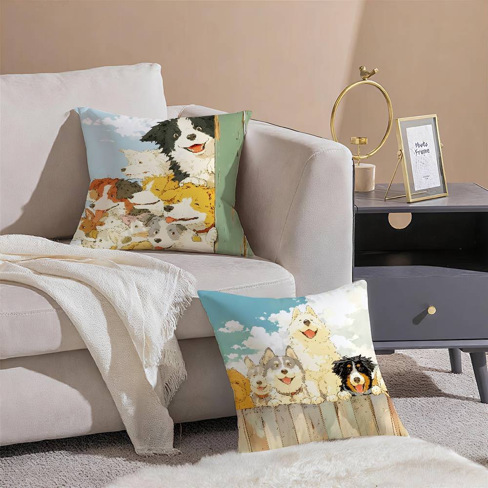 Niedliche Hunde Einladung Spiel Kissenbezug Komfort Sofa Bett Seidig elegant Verdeckter Reißverschluss Dekorative Kissenhülle