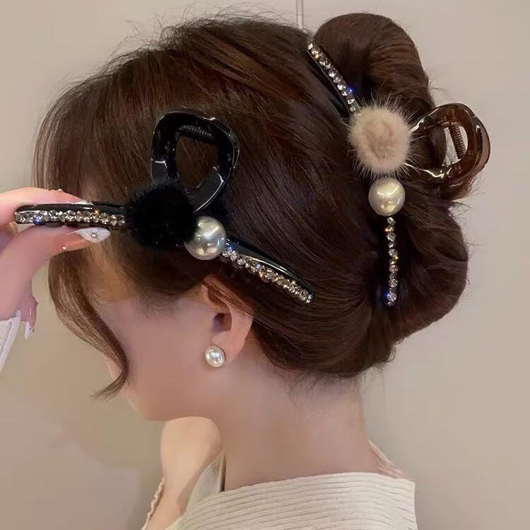 Pince à cheveux en vison strass haut de gamme 2025 - Grande pince crocodile pour coiffures relevées