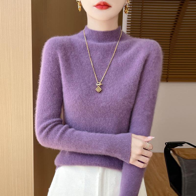 DAFIFY Damenmode, lässig, Herbst/Winter, einfarbig, mit langem Ärmel, halber Rollkragenpullover