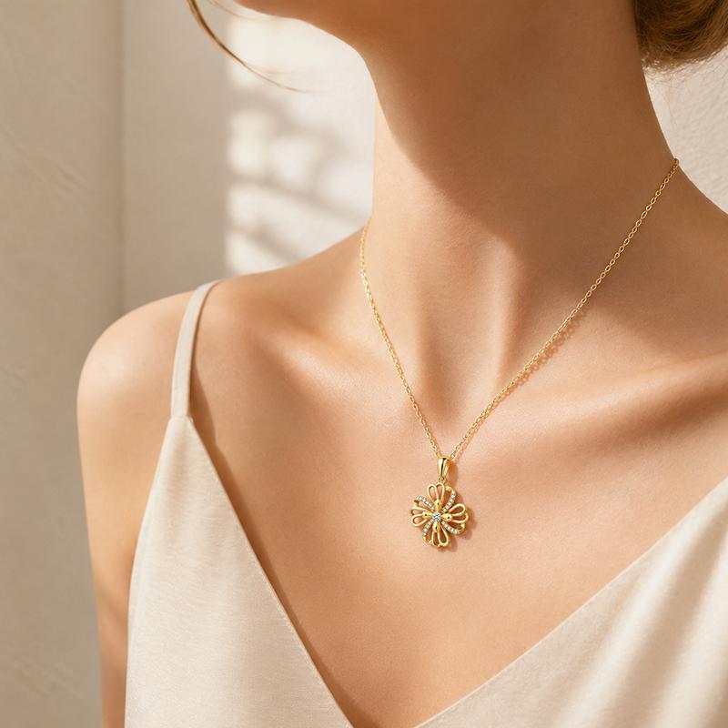 Elegant Flower Pendant Necklace Gold/Rose Gold Plated Sparkling CZ Floral Pendant Jewelry Gift for Daily Occasion