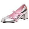 Patent Leather Mixed Color Chunky Mary Jane Shoes Women Sweet Round Toe Bowknot Sandals Fashion Party Buckle Wedding High Heels