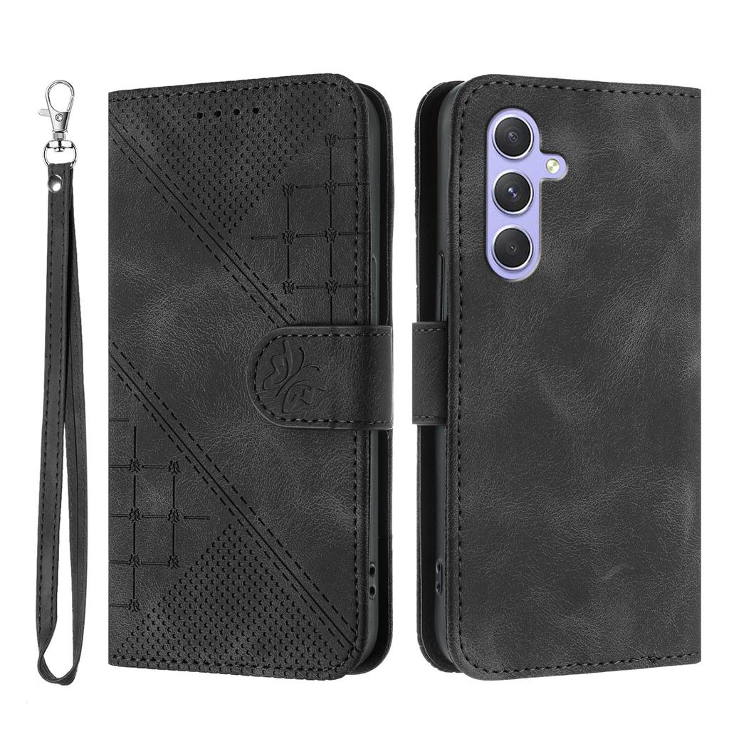 For Samsung Galaxy A55 5G Leather Wallet Case Butterfly Flower Imprinted Phone Cover with Strap