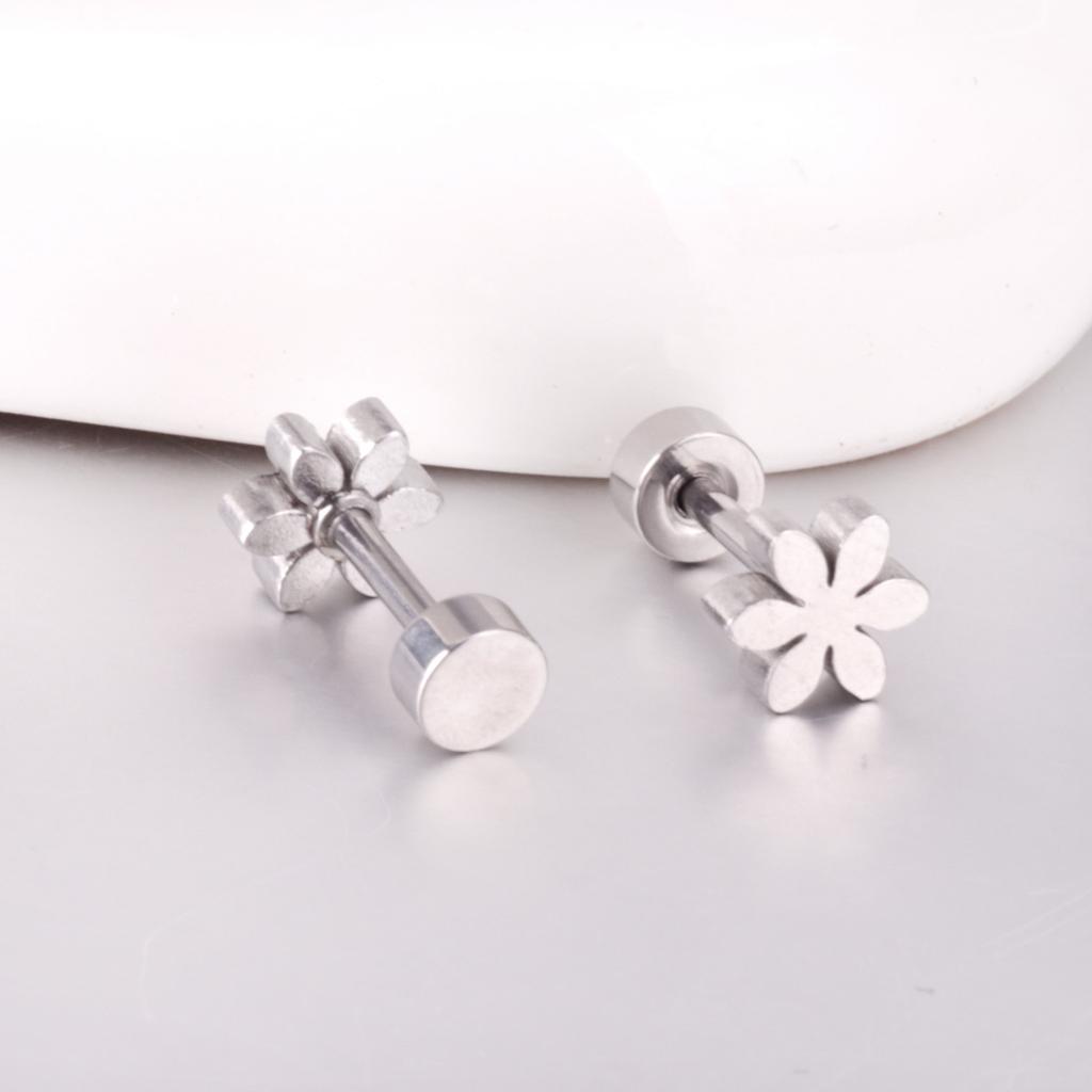 Metal flower stud earrings, the same fashionable versatile screw plug earrings, stainless steel earrings for women