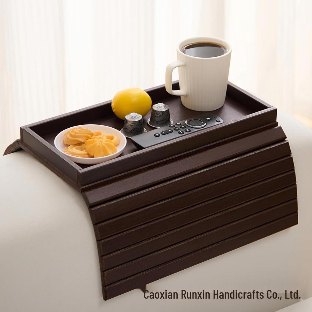 Wooden Sofa Armrest Tray & Storage Box for Drinks and Remotes