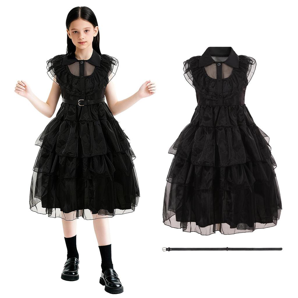 Wednesday-Inspired Girls' School Uniform Jumpsuit - Addams Family Style