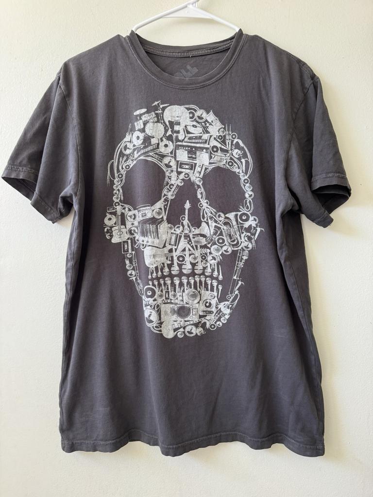 Tell The People Skull Musical Instruments Guitar T-Shirt Mens Sz M