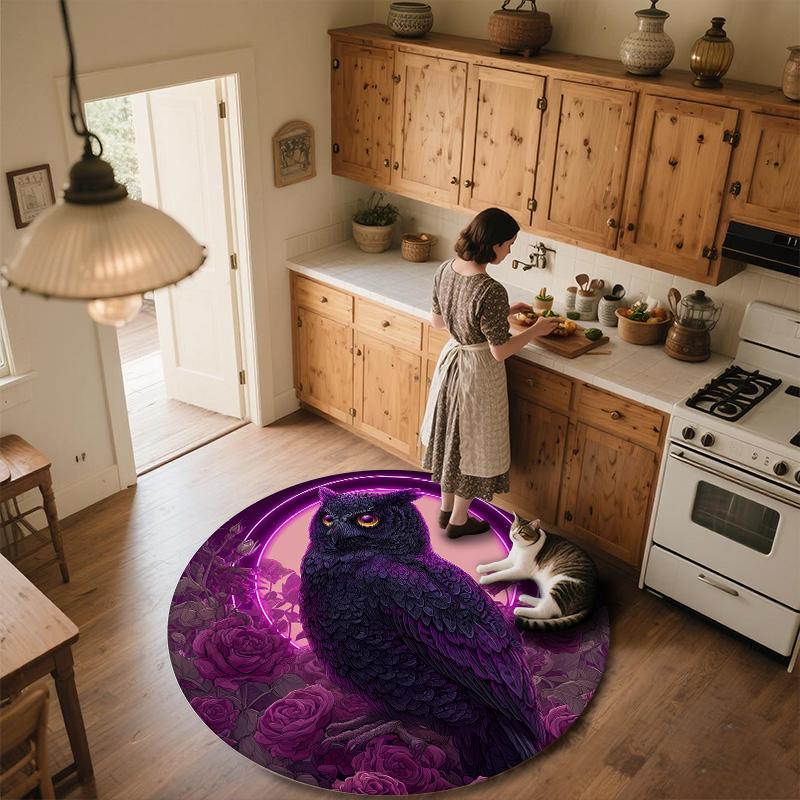 Purple Owl,Round Area Rug,Carpet Rug for Living Room Bedroom Sofa Playroom Decor,Non-slip Floor Mat