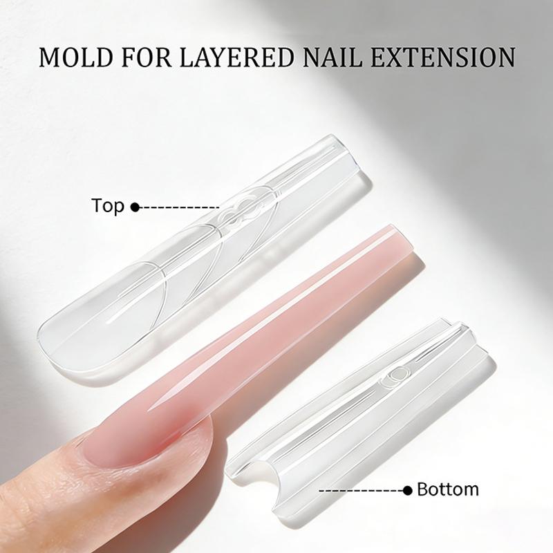 Poly Nail Gel Dual Form Extension Mold Reusable Clear Tips for Fast Builder Nail Salon DIY Professional Home Use Kit