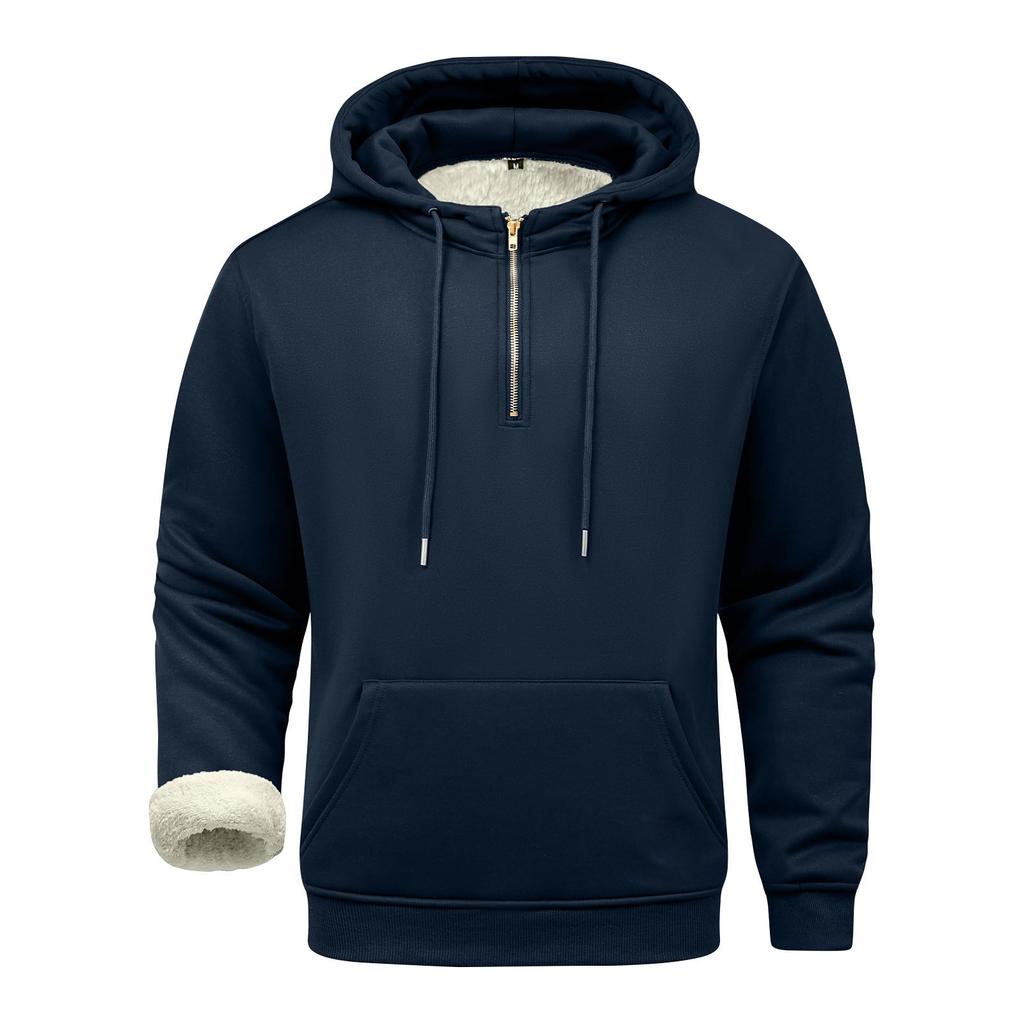 Men's Solid Color Half-Zip Fleece Hoodie Men's Sports Large Size Casual Fleece Hoodie