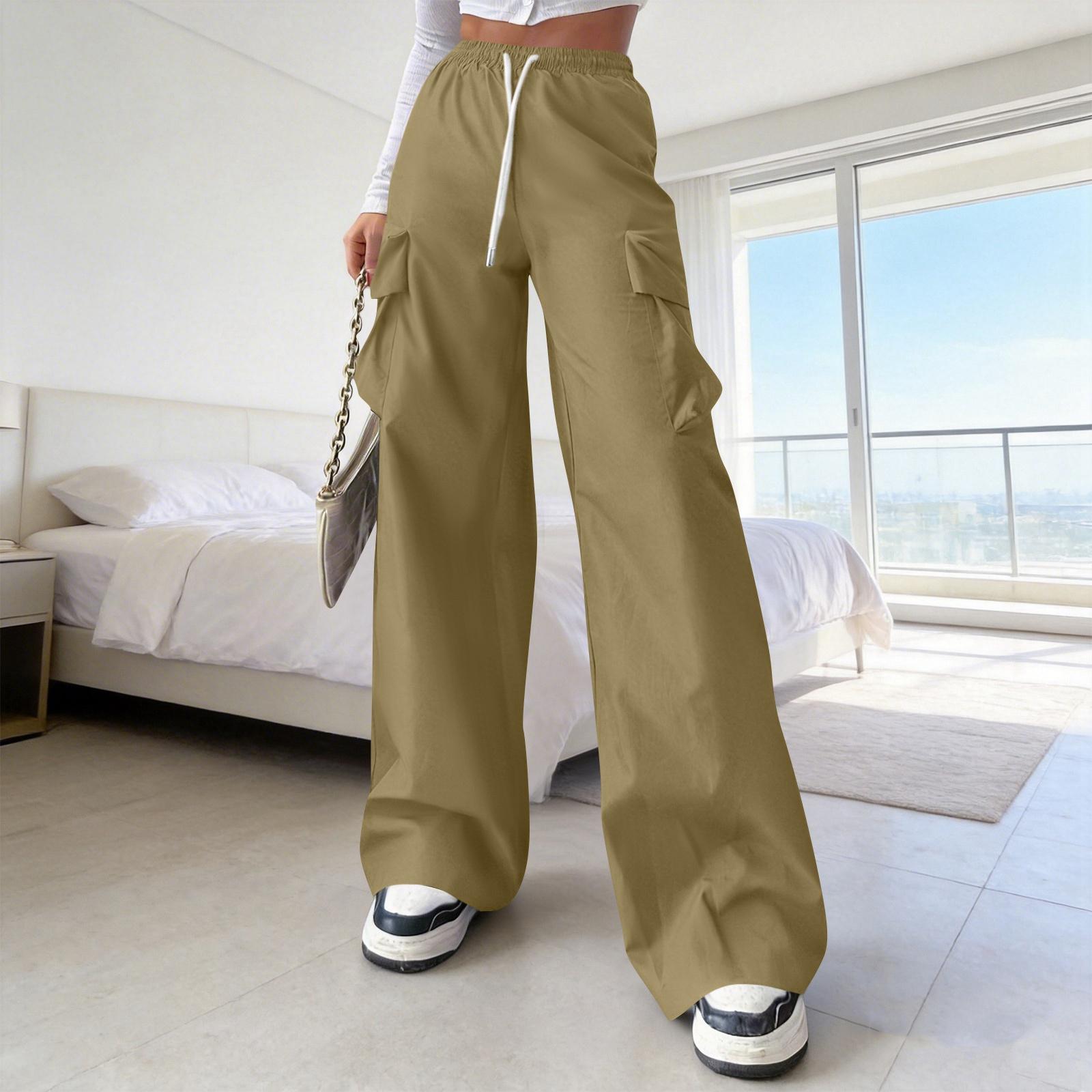 

Women s Casual And Stylish Wide-leg Double-pocket Drawstring Cargo Pants
