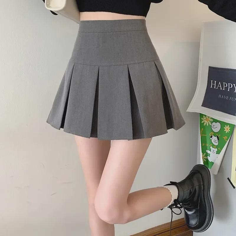 Women's Gray A-Line Pleated High-Waist Skirt - Spring & Autumn 2024 Collection