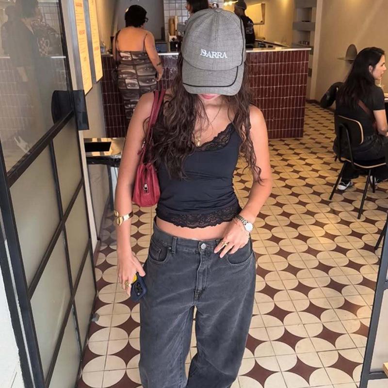 2026 Summer Sexy Lace Trim Solid Color Hot Girl Style Tank Top for Women