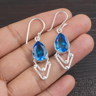 Schweizer Blautopas Ohrringe Edelstein Ohrringe, 925 Sterling Silber Ohrringe Schmuck handgemachte Ohrringe, Silber Schmuck als Geschenk