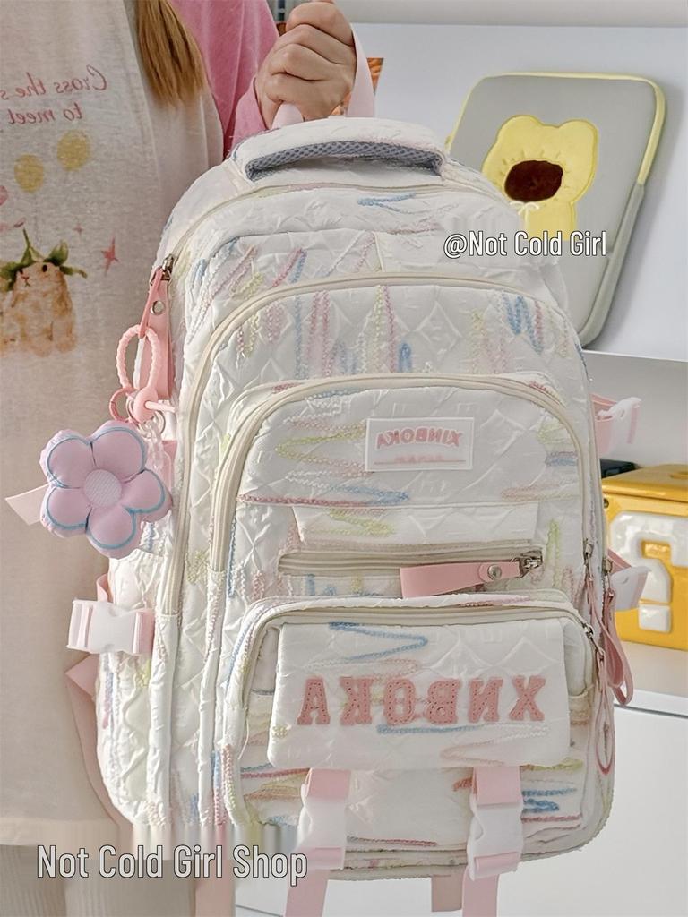 Cute Lightweight Rainbow Pleated Backpack for High School & Middle School Students
