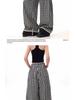 Retro British Style Plaid Striped High-Waist Wide-Leg Trousers