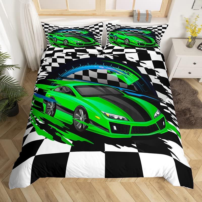 Race Car King Queen Duvet Cover Boys Extreme Sports Bedding Set 3D Cool Speedometer Quilt Cover Soft Polyester Comforter Cover