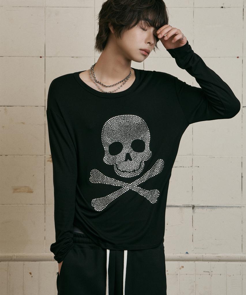 LANARCHIVE [0148] Skull Hotfix Slub Long Sleeve - Black