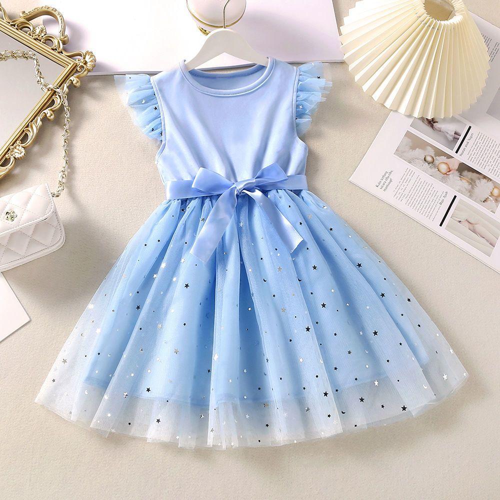 Girls' Fashionable Star-Print Dress: Sweet Summer Tulle Princess Dress for Kids