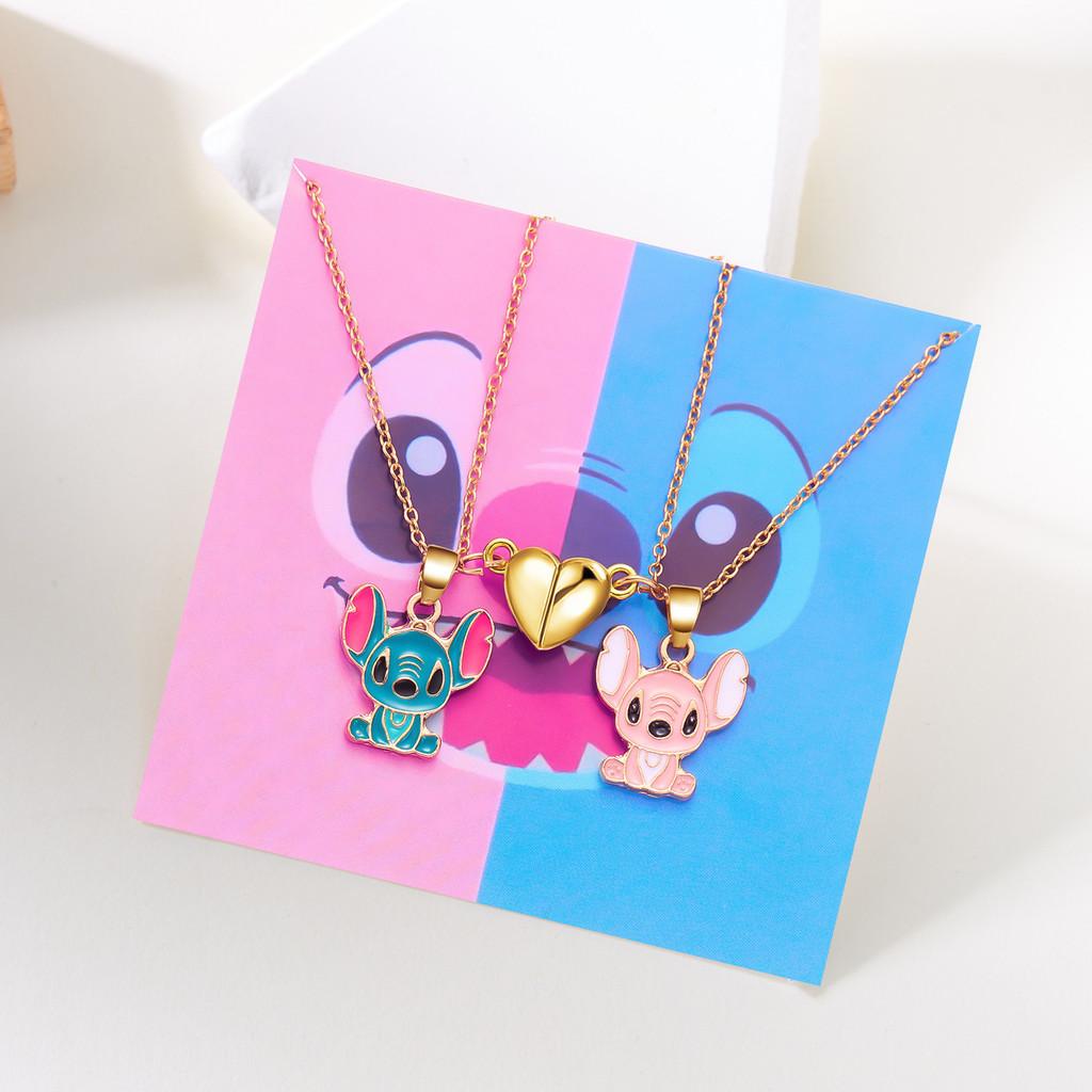 

Lilo Stitch Heart Pendant Necklace With Alloy Charm For Couples And Friends