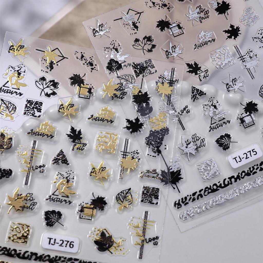 Gold & Silver Maple Leaf Nail Stickers - Adhesive, Versatile, Gilded DIY Art Ornaments