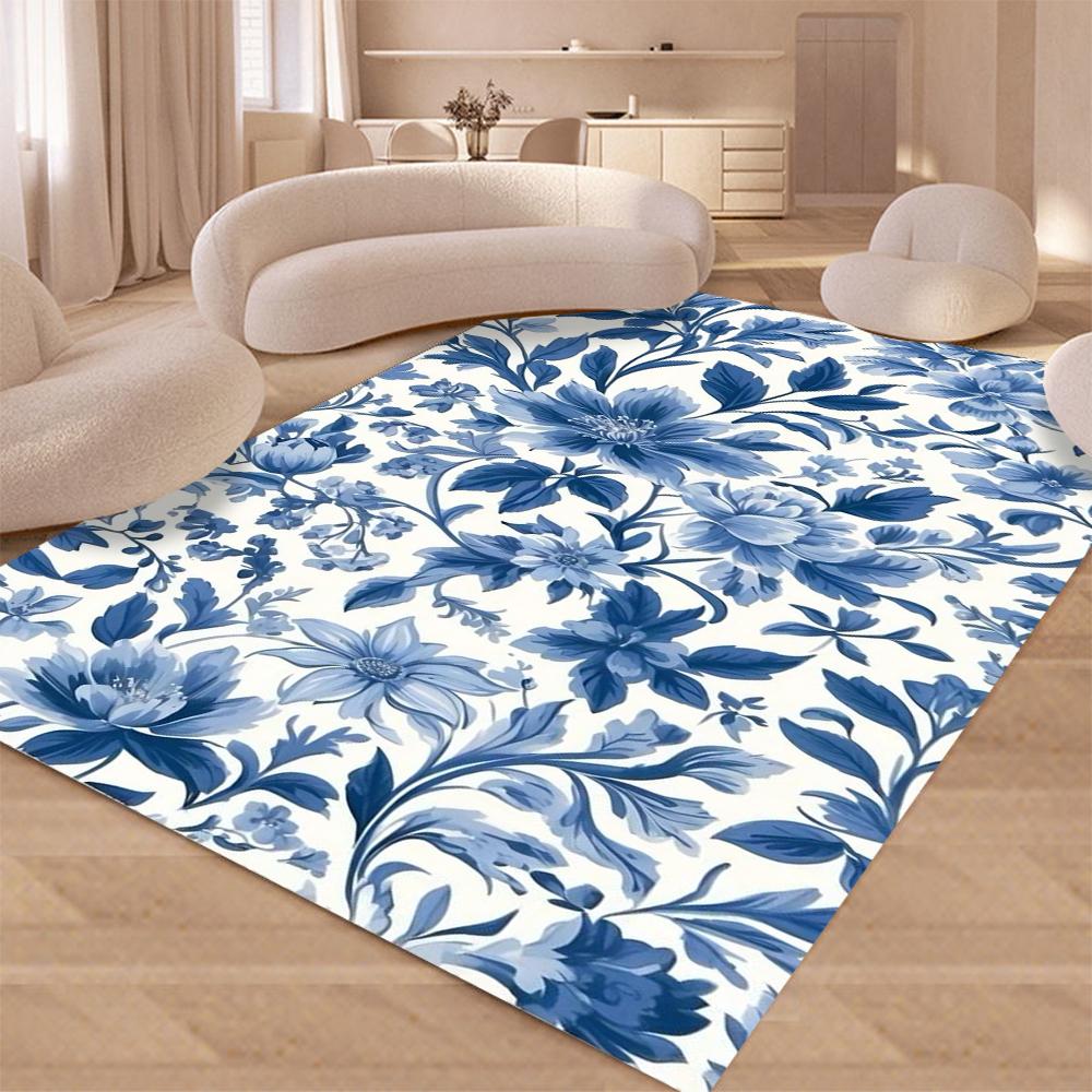 Covor de porțelan albastru, albastru și alb, design de covor, lavabil, pentru casă, living, bucătărie, dormitor, covoare antiderapante
