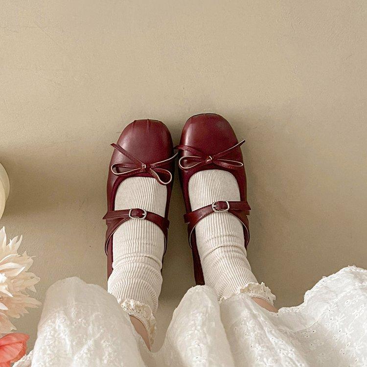 Soft leather version bow flat-soled small leather shoes women's 2025 spring new spring with skirt soft-soled Mary Jane single shoes