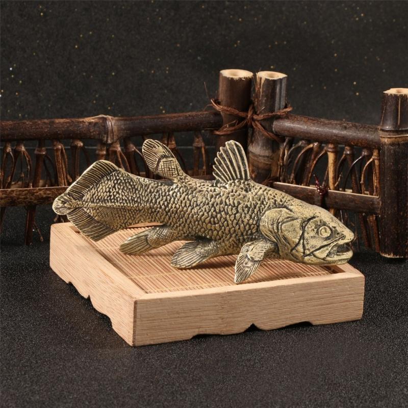 Fish Figurines Gold Metal Animal Figurine Statue Feng Shui Sculptures Toy Decorative Collectible Home Office Decors