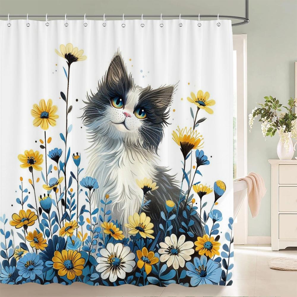 

1 Pcs Bear, Panda, Cat, Animal Printed Shower Curtain Bathroom Partition Bathroom Curtain With Hooks Home Decorative Curtain W60H190(CM)-1 Pcs