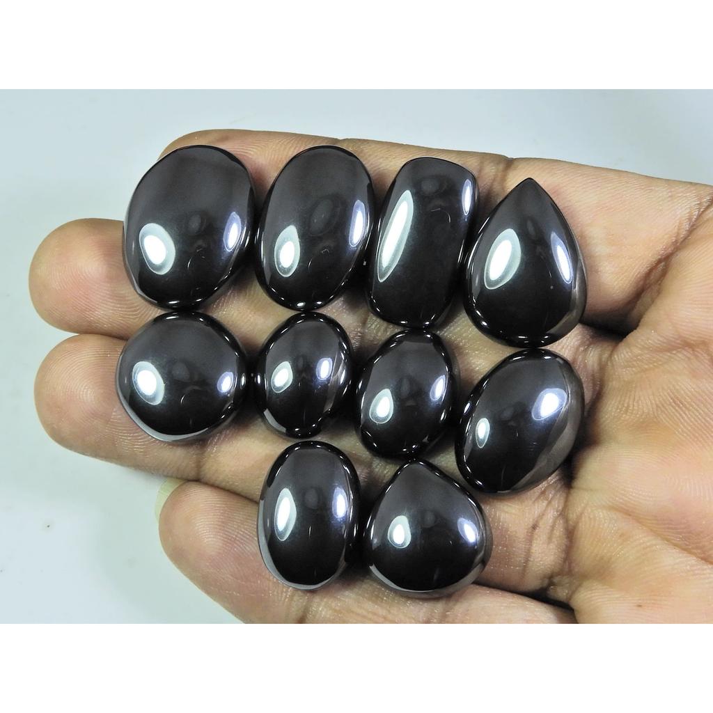 331Cts. Natural Hematite Oval Cabochon Loose Gemstone 10Pcs Lot13X18-18X24MM A-305