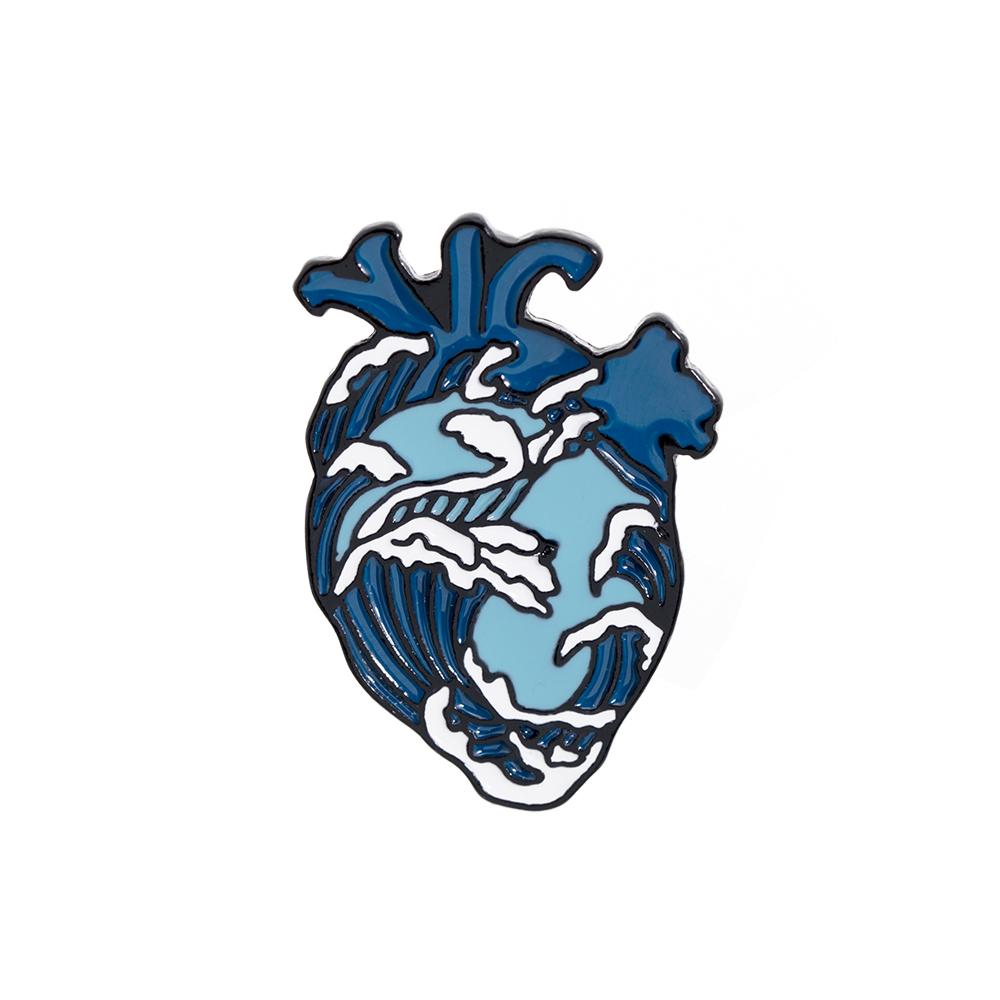 11 Styles Colorful Heart Shaped Enamel Brooches Funny Rose Space Ocean Eye Sea Wave Pattern Ticker Lapel Pins Heartbeat Badge