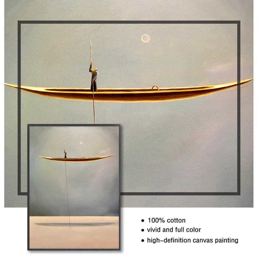 Impressão Arte de Parede Nórdica Imagem Decoração Sala de Estar Barco Dourado Abstrato Pintura em Tela Minimalista Paisagem Obra de Arte Pôster