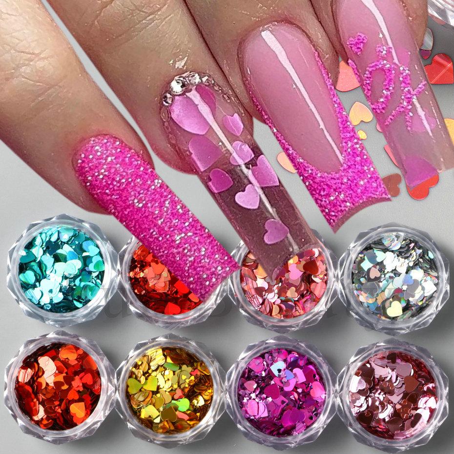 Nail Art Sequins Ins Romantic Valentine's Day 8 Bottles Of Mixed Size Love Laser Nail Sequins