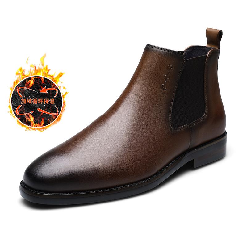 

2025 direct supply men s shoes retro handmade shoes British style leather boots business dress leather shoes trendy fashion Chelsea boots 44