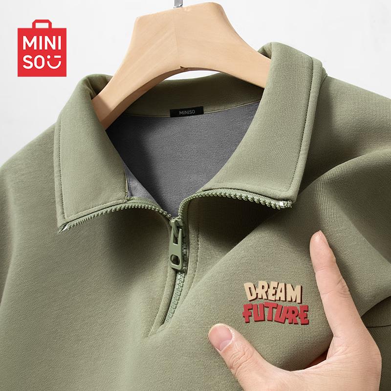 MINISO Herren Fleecegefüttertes Halb-Zip Stehkragen Sweatshirt