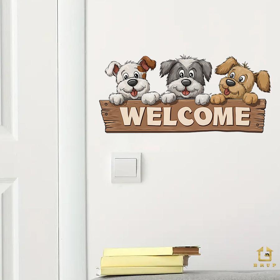 """Willkommen" Süße Cartoon-Hunde Türaufkleber, Selbstklebende Dekoration für Eingangsbereich Schlafzimmer Türdekoration"""