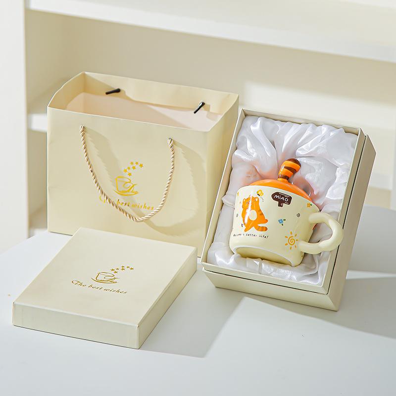 Fun Kitten Mug with Lid Office Cute Ins Ceramic Water Cup Personalized Creative Gift Cup