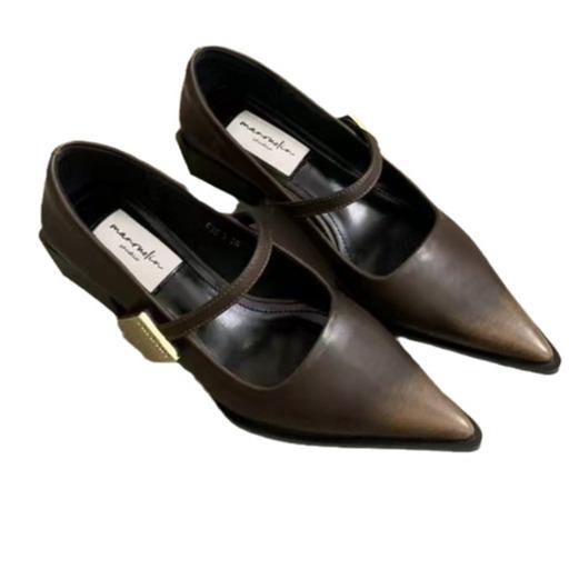[Youshilai] Temperament Pointed Mary Jane Shoes Women's Autumn 2025 New Fashion Shallow Mouth One-word Strap Single Shoes