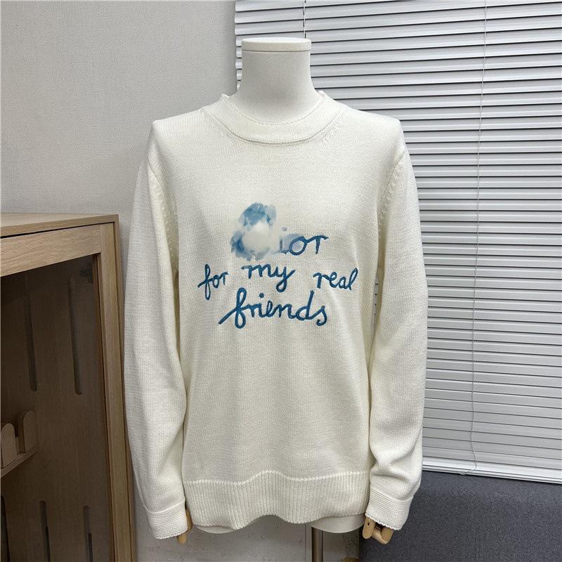 Höst/Vinter Unisex Lös Jacquardtröja med Broderat Bokstavslogotyp och Rund Hals