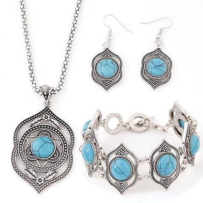 Rimous Turquoise Bib Collar Earrings Necklace Bracelets Jewelry Sets AVE