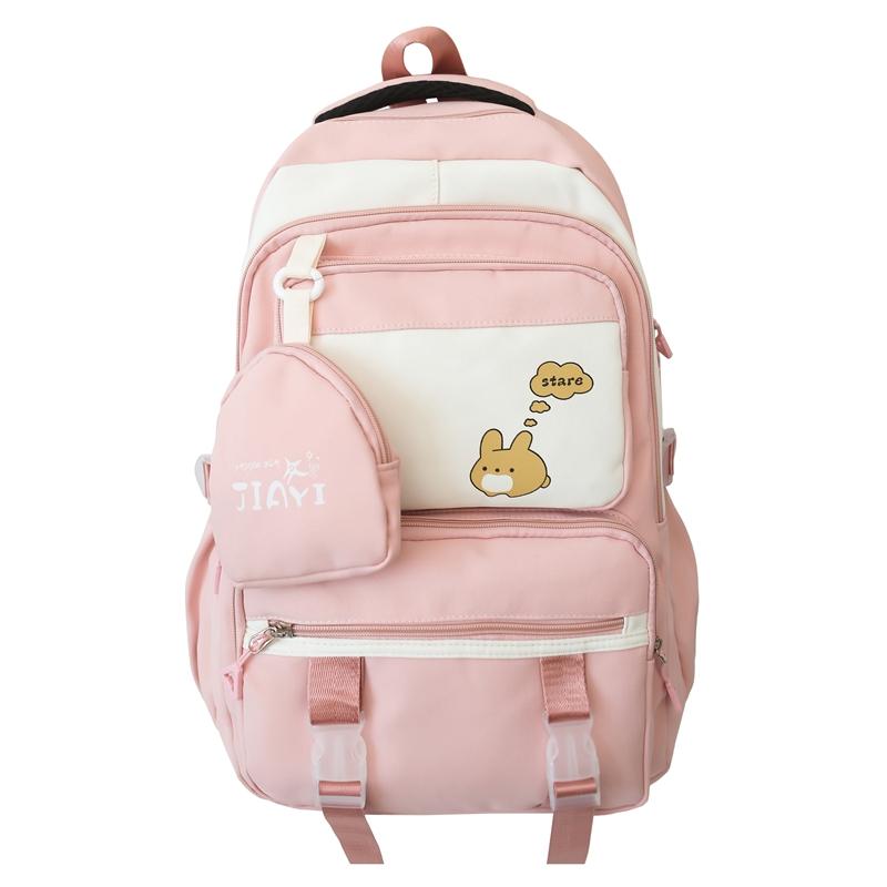 

Легкий рюкзак большой вместимости с принтом кролика, студенческий рюкзак для женщин, школьный рюкзак с кошельком для монет розовый