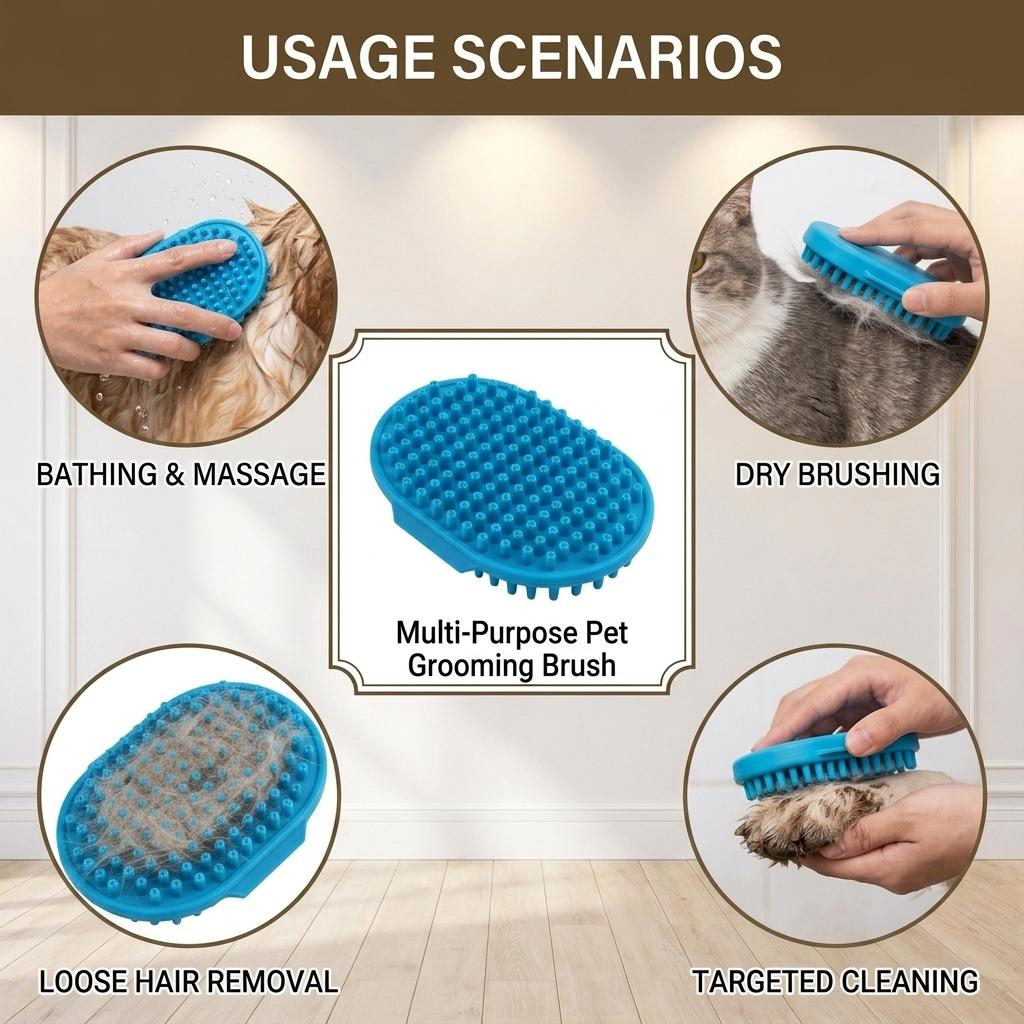 Silicone Pet Bath Brush for Wet Wash and Dry Grooming Massage Nubs Multi Purpose Cleaning Tool for Cats and Dogs